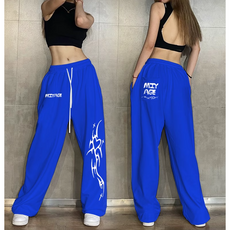 루트엑스 댄스복 MIYAGE 스트레이트 와이드 코튼 루즈핏 힙합 팬츠, 블루(고급원단)