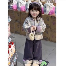 女童金絲提花新款漢服褲子 國風加絨兩件套裝