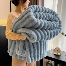 소프트 인조 토끼털 담요 플러피 플러시 소파 침대용 싱글 더블 봄 가을 체크무늬, 7. blue