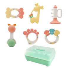 DFMEI 嬰兒手搖鈴嬰兒玩具新生寶寶早教抓握可咬牙膠3-6個月幼兒安撫, 1個, 如圖, 6件套
