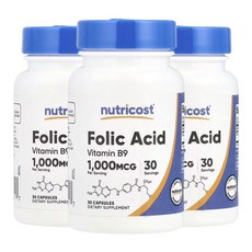 뉴트리코스트 엽산 1 000mcg 30캡슐, 3개