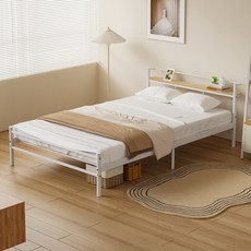 Homall 철제 침대 프레임 선반 포함, 화이트
