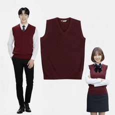 버건디 무지 조끼 아동 주니어 성인 남여공용 와인색 스쿨룩 베스트