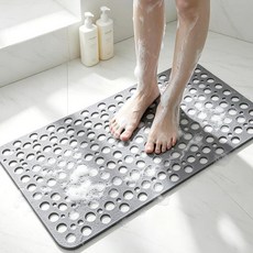 Tiamo TPE 욕조 및 샤워 매트 88.9 x 40.6cm(35 16인치) 대형 매트 미끄럼 방지 배수 구멍이 있는 세탁기 세탁 가능한 욕실 바닥용 흡착 컵 그레이, Tiamo TPE 욕조 및 샤워 매트, 88.9 x 4