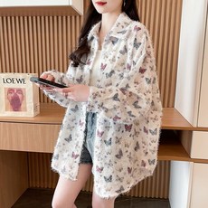 투니스 여성 트렌디 루즈핏 나비 프린팅 긴소매 셔츠