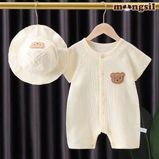 몽실이 곰돌이 거즈면 우주복 모자세트 여아 남아 프릴 민소매 반팔 바디슈트 벙거지 세트 아기 여름 외출복