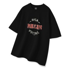 남녀공용 크랙 원형 레터링 그래픽 여름 반팔티 프린팅 오버핏 티셔츠 빅사이즈 면티