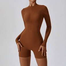 요가복 점프수트 필라테스복 올인원 바디수트, 목브라운, M