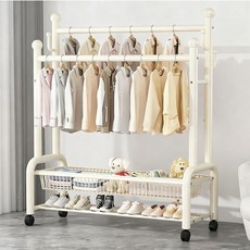 簡易衣帽架 帶輪衣帽架 管徑加粗32MM挂衣架 可移動晾衣架 加粗掛衣架 吊衣架, 白色32管-雙杆80CM+萬向輪, 白色