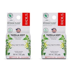 래디어스 RADIUS 바닐라 민트 치실 50.3m(55야드) 비건 및 무독성 구강 관리 부스트 토탈 치아 잇몸 보호 투명 - 2개입, 2개입 (1팩), 1