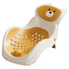 嬰兒洗澡神器 嬰兒洗澡躺託神器 澡盆浴床防滑墊 新生兒寶寶浴架 坐躺通用浴盆 躺託 洗澡盆支撐架 浴盆通用浴網支架, 黃色小熊圖案, 1個