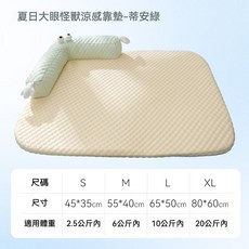 夏季涼感寵物墊 冰豆豆纖維 可拆洗防滑護頸枕 寵物睡墊 貓狗通用 S號 蒂安綠, 1個, 蒂安綠,S 45*35(建議2.5公斤內)