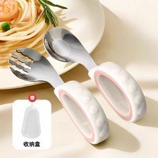 寶寶學習餐具 316不銹鋼 湯匙 叉子 便攜盒套裝, 1個, 小恐龍-粉色勺子+叉子+便攜盒套裝