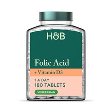 영국 홀랜드앤바렛 Holland & Barrett Folic Acid & Vitamin D3 엽산 & 비타민D3, 3개, 180정