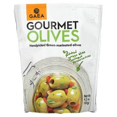 Gaea Gourmet Olives 직접 수확하고 절인 그린 올리브 120g(4.2oz) 2팩, 2개, 120g