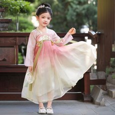 DIU 漢服女童夏季新款兒童古風高端超仙國風連衣裙女孩飄逸表演服