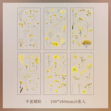 JIANQI 6 개/갑/팩 투명 PET 스티커 Scrapbooking 재료 DIY 정크 저널 콜라주 꽃 잎 식물 장식, 04 6