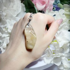 茶體鈦晶白兔毛晶原石吊墜金髮晶項鍊茶晶拋光原礦石, 1個, F款-黃兔毛水晶