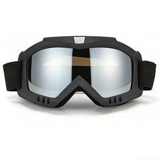 防風滑雪眼鏡，成人男女摩托車護目鏡，UV400鏡片，TPU鏡框, 黑框銀片, 1個