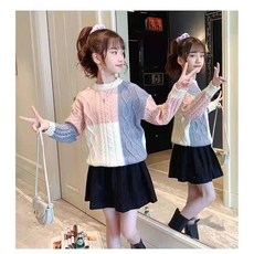 Happiness女童款兒童三色麻花針織衫 1064