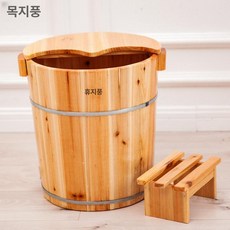 편백나무 족욕통 마사지 욕실용 건식 히노끼 싱글통 습식, 40cm 뚜껑+작은 의자 포함, 1개