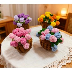 SMTONE 2in1 손뜨개 핸드메이드 컵받침 꽃다발 컵코스터+ 화분 귀여워요 코바늘로즈 코바늘로즈 뜨개컵받침 홈인테리어 예쁜컵받침, 핑크+옐로우, 핑크+옐로우, 1개