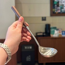 仿胡桃木小湯勺 304不鏽鋼分餐勺 復古餐廳小火鍋公用勺 粥勺菜勺, 1個, 勺子1支