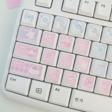 키보드 스티커 캐릭터 노트북 맥북 귀여운 한글 자판 꾸미기 커스텀 이쁜 컴퓨터 키캡 BB0386, 상세페이지 참조, 핑크블루 키보드 스티커
