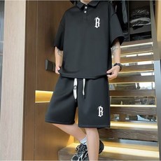 韓版 男女同款夏季新款 時髦短袖POLO衫短褲兩件套