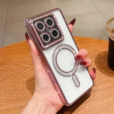 레드미 노트 14 프로 플러스 5G 맥세이프 마그네틱 무선 충전 렌즈 필름 커버용 투명 블링 크리스탈 폰케, 05 분홍색, 05 For  14T 5G