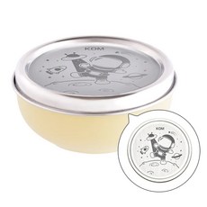 KOM 316不鏽鋼 兒童隔熱碗 附湯匙 角落生物 矽膠蓋 磨砂 不鏽鋼碗 雙層隔熱碗 幼兒園碗 兒童碗 三色碗 王樣, 1個, 太空人 / 磨砂不鏽鋼 / 0091