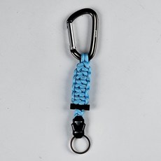 傘繩D環戰術掛鉤 附打火石 手工編織傘繩 戶外 安全 警消 導遊 教練, 夜光淺藍(第二代), 1個