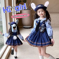 台灣出貨 發票【萬聖節】朱迪兔子警官女童裙子兒童COS蘿莉塔衣服寶寶公主裙生日洋裝秋娃娃領參加表演活動 萬聖節服飾 連衣