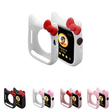 데이커버 애플워치 실리콘 키티 케이스 베젤링, 화이트핑크