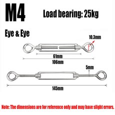 M4 M8 304 볼트 턴버클 스틸 나사 조정 와이어 로프 스테인레스 아이 가능한 텐셔너, 07 Eye - Eye M4, 1개