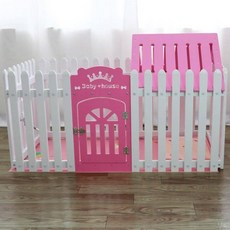 강아지 반려견 가림막 대형견 플라스틱 펜스 펫룸 견사, 1개, 화이트+핑크 도어+핑크 반 상단