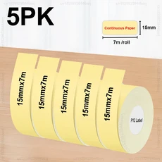 라벨 프린터 2/5/10Rolls P12 스티커 15mm x 7m 테이프 열전 사 용지 호환 Phomemo D30 Marklife P15 Labeller, [08] 5PK Yellow Label
