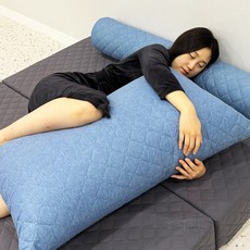 등편한 빵빵한 누빔솜 등받이 발 침대 대형 침대 쇼파 허리 쿠션 커버포함 100x60, 빈티지블루