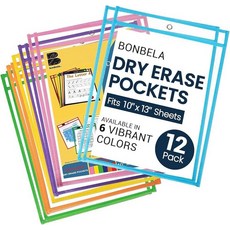 [ 1249049 ] 봄벨라 드라이 지우개 포켓 12팩 - 25.4 x 33cm(10 13인치) 재사용 가능한 슬리브 직장 및 학교 워크시트용 튼튼한 투명 빠르게 닦아낼 수 있, 12