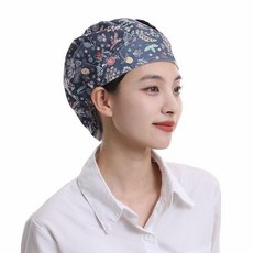 優選 廚房帽子廚師帽女防油煙炒菜燒飯餐飲防塵食品烘培車間工作衛生帽 副廠商品, 藏青花卉 1個裝 親膚透氣防油煙,無規格, 1個