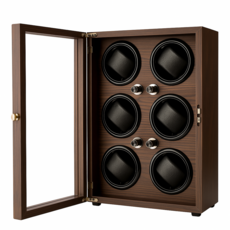 J&Bella 木質六錶位自動上鍊錶盒 手錶盒 搖錶器 收納展示盒 收藏儲藏禮物盒, 木色, 1個