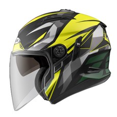 ZEUS 613B AJ15 可拆洗內襯 九合一帽型 抗UV400 氣流導流 3/4罩安全帽 眼鏡溝 雙鏡片, 消黑/黃綠