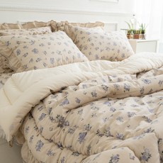 로라 순박한 광목 순면100 자수프릴 차렵이불 Q 퍼플