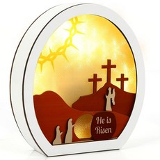 ECLATIS JULEASEL He is RISE 라이즈n 부활절 조명 장식 LED가 있는 레이어드 나무 부활 장면 빈 무덤 및 십자가 야간 조명 가정 선반 사무실