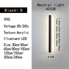 방수 LED 긴 벽 조명 현대 Ip65 야외 정원 빌라 발코니 라이트 세탁기 빛 85-265V 디밍 가능, 05 B-Natural light, 10 L180CM