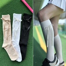 바이진주리본 옆 리본 여성 골프 무릎 반 양말 니삭스, 1. 화이트 White, 1개
