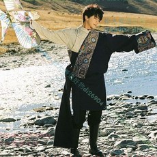 拾光優選好物 藏族服裝新款民族西藏藏袍套裝寫真少數民族旅游藏裝藏式舞蹈服飾, 單獨藏袍 +純色腰帶,2XL