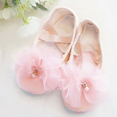 쥬베르발레샵 진주 리본 코사지 유아 발레 슈즈