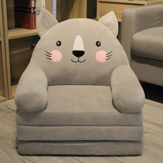 유아소파 어린이 접이식 소파 유아용 스툴 유치원 베이비 시트 포함 플립탑 커버 플러시 레이지 리클라이닝 쿠션 의자 어린이 좌석편안한 좌석현대적 디자인플러시 원단부드러운 패브릭접이식, 3겹 폴딩, 5)회색
