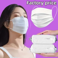 200개 두꺼운 흰색 일회용 마스크 - 3중 구조로 통기성이 좋고 편안하며 조절 가능한 귀걸이와 안전한 코, 01 10 Pieces, 01 하얀색